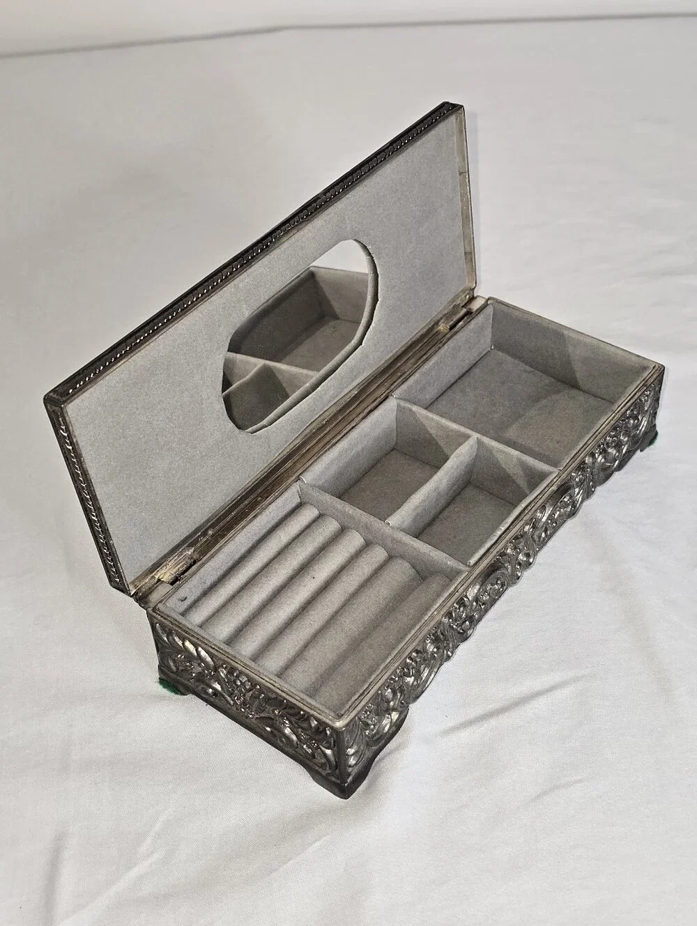 VTG 1992 Jewelry Box Godinger Silver Floral Ornate Baroque Rectangular